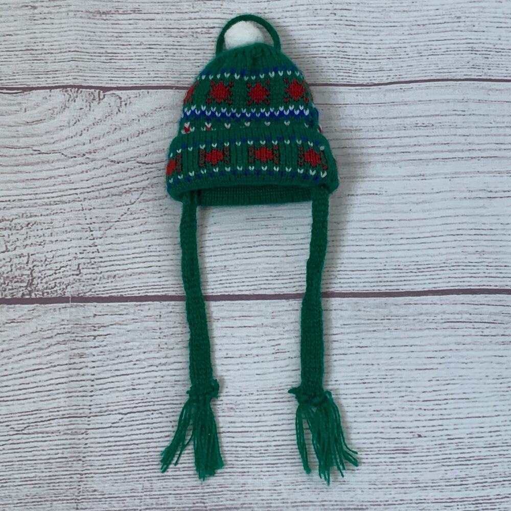 Knit Stocking Hat Christmas Tree Ornament or Holiday Decoration Pom Pom 10"L